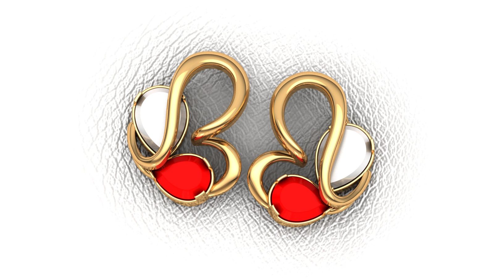 Premium Gold Twist Loop Earrings with Ruby Pink Enamel 000010
