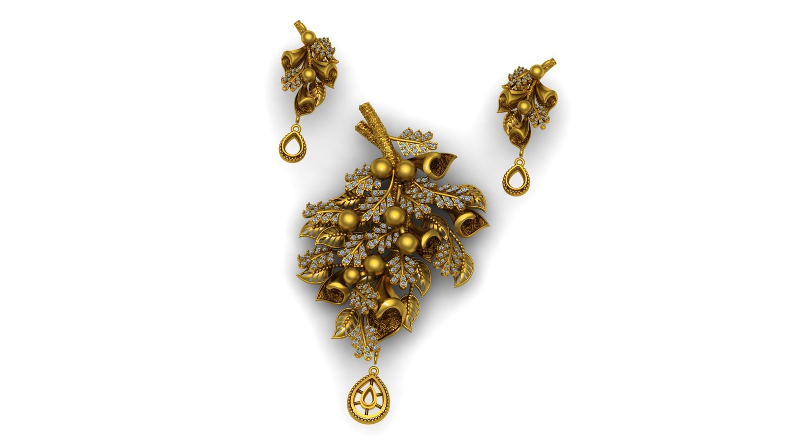Antique Gold Diamond Floral Choker Necklace Set with Matching Earrings 3D Model Stl File Low Price 201026